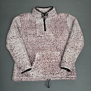 Victoria's Secret PINK Quarter Zip Sherpa Pullover Jacket Size Medium Burgundy